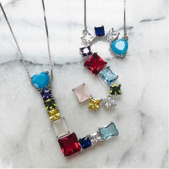 LARGE Multi Colored Initial Letter Necklace-Boutique - Picture 8 of 12